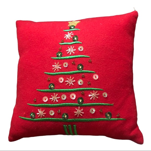 Crate&Barrel Other - Crate & Barrel red beaded wool Christmas pillow